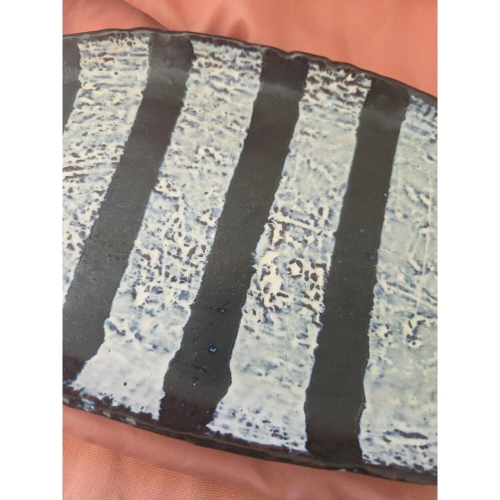 Mud Pie Reactive Glaze Pottery Tray Black Gray Rustic Serving Dish